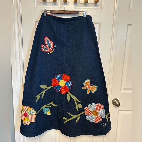 Handmade Dresses & Skirts - Grandma Chic Patchwork Embroidered Boho Long Denim Jean Skirt